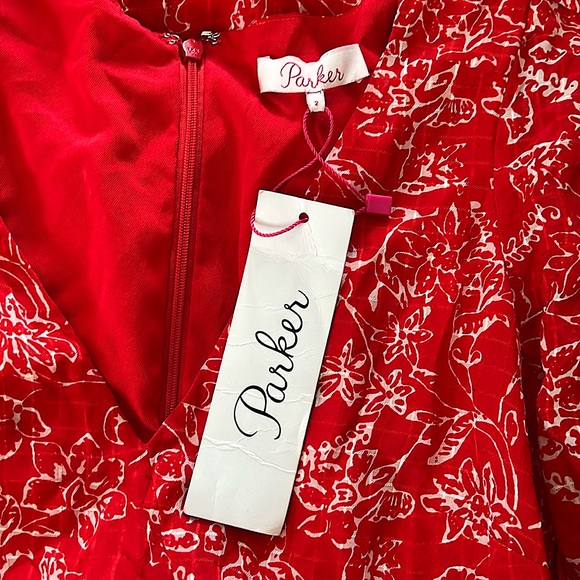 Parker NWT Pretty Red Aurora Short Sleeve Flounce Silk Dress **Size 2** 🌺🌺 - Picture 7 of 7
